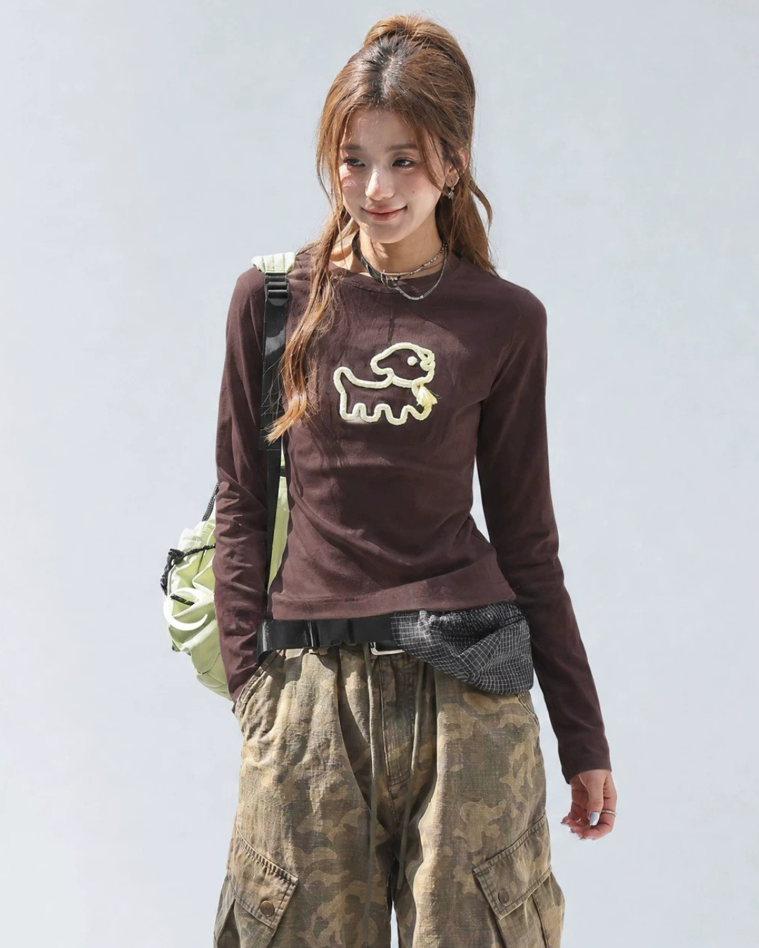 Line Art Dog Applique Knit Tee
