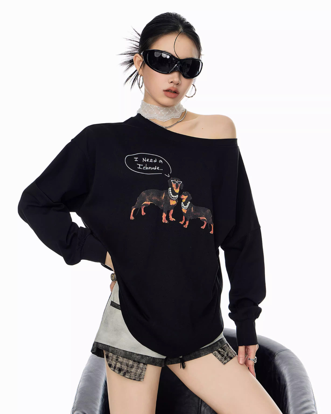 Dachshund Print Long Sleeve Tee