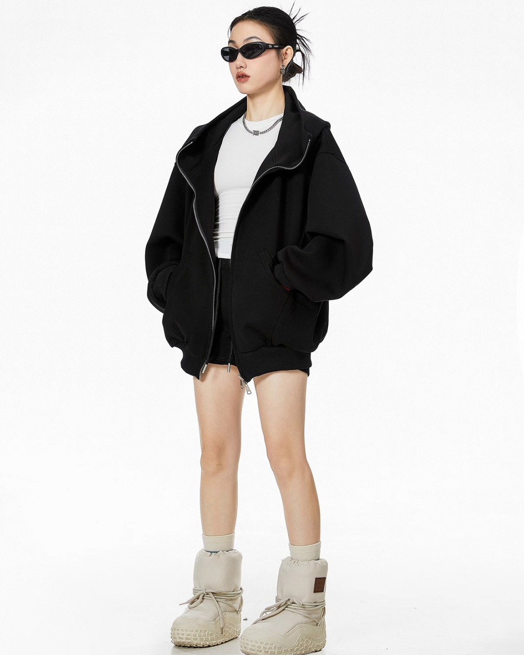 High Neck Essential Zip Hoodie