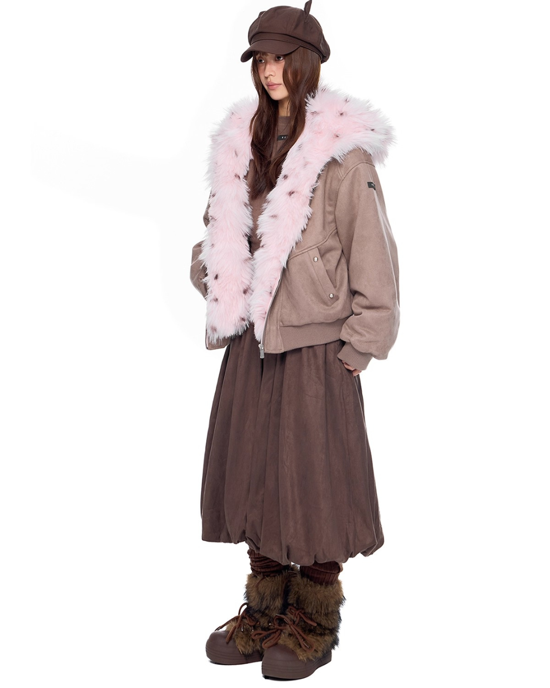 Faux Fur Suede Zip Jacket