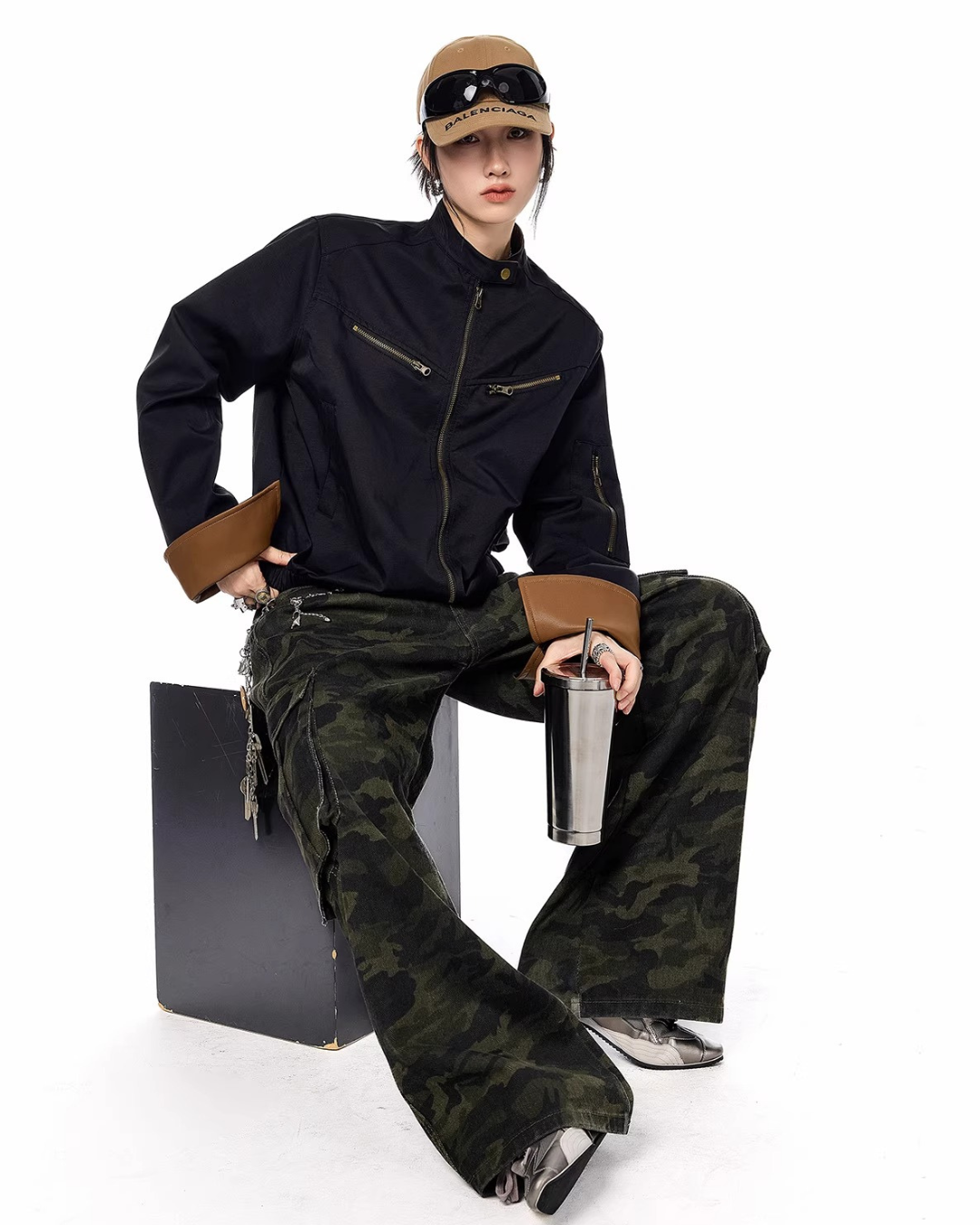 Contrast Lining Moto Jacket