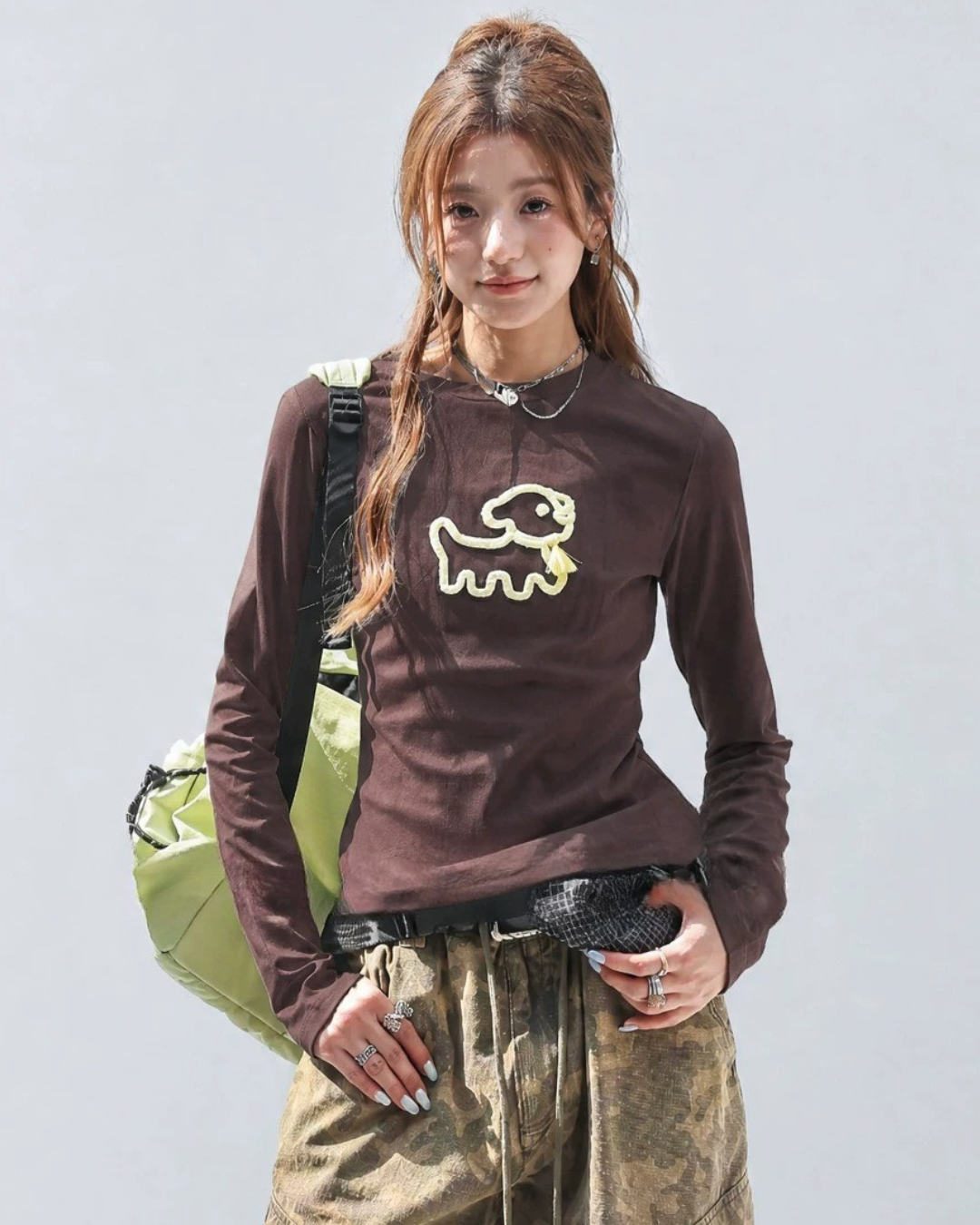 Line Art Dog Applique Knit Tee