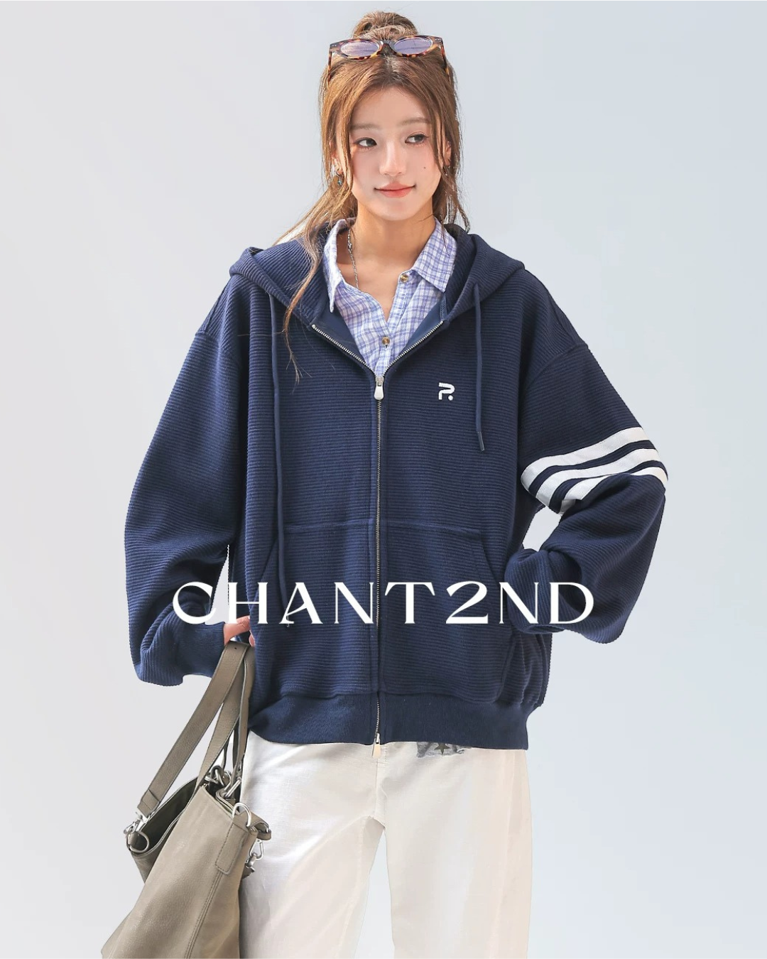 Waffle Stripe Zip-Up Hoodie