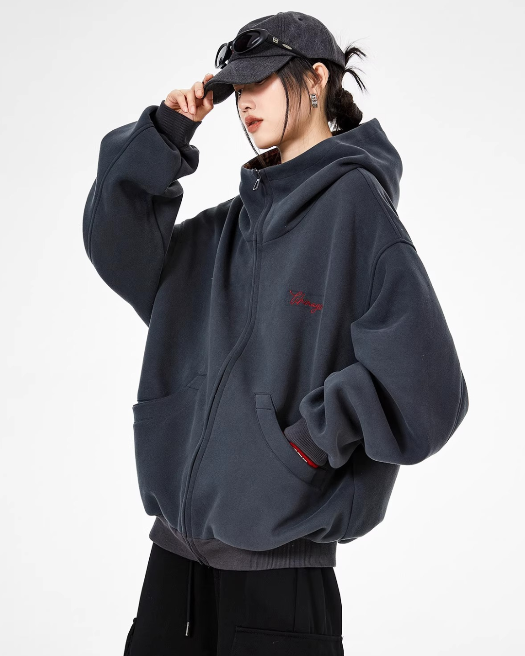 Check Inner Oversized Hoodie