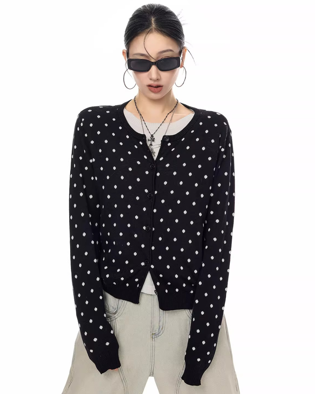 Polka Dot Slim Button Cardigan