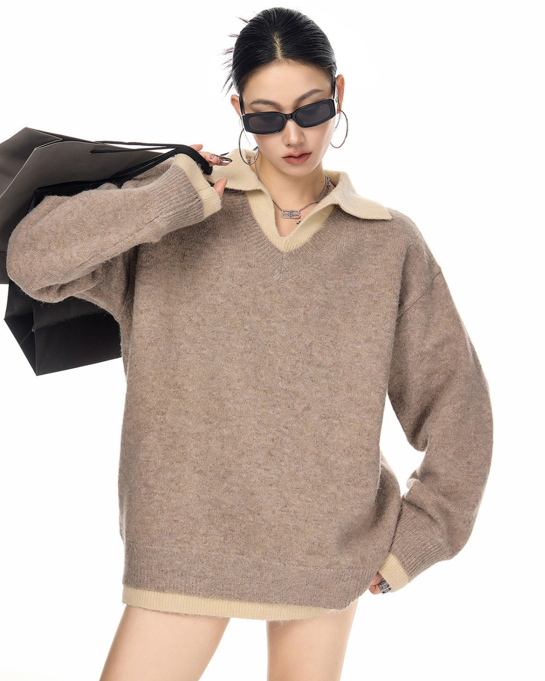 Layered V-Neck Oversized Sweater