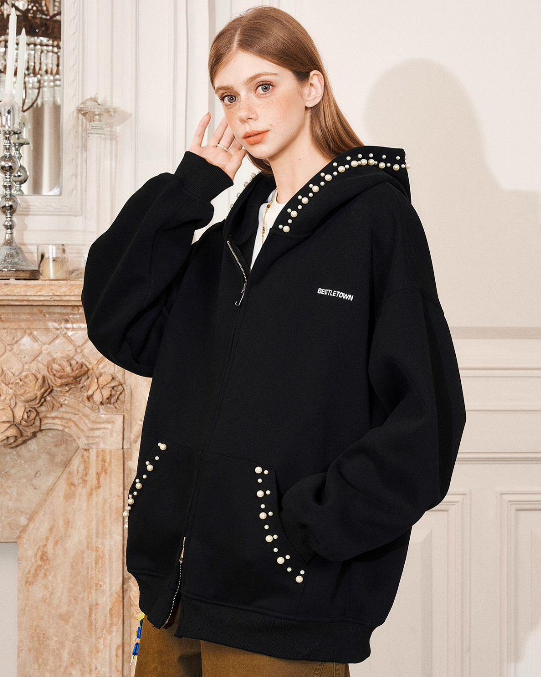 Pearl Trim Zip Hoodie