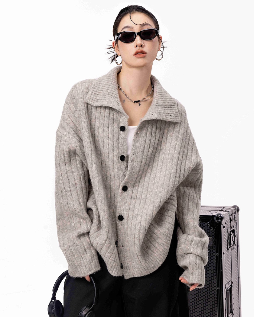 Rib Knit Collared Cardigan