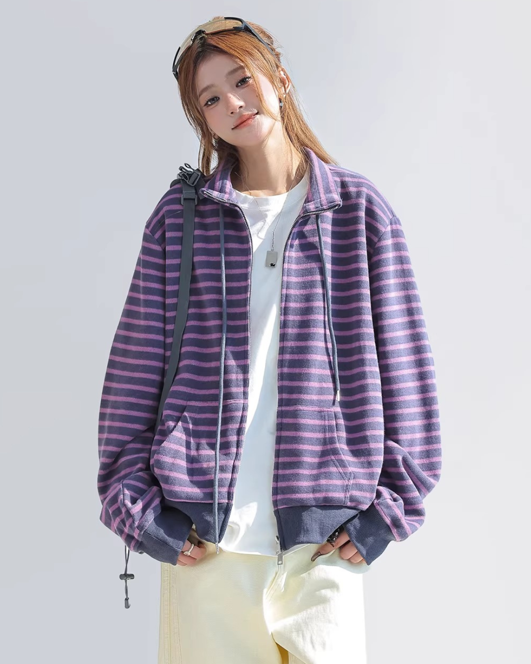 Mono Stripe Zip-Up Hoodie