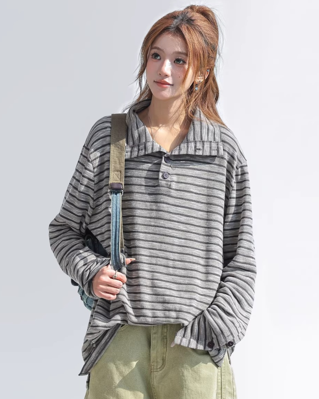 Vintage Striped Mock Neck