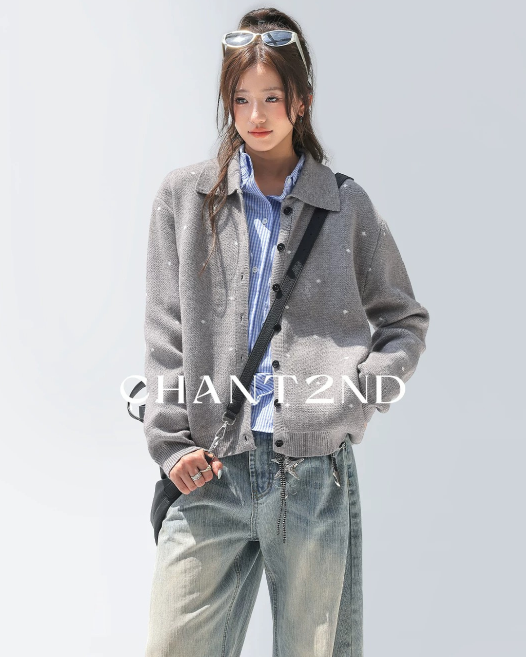 Heather Grey Dot Knit Shirt Jacket