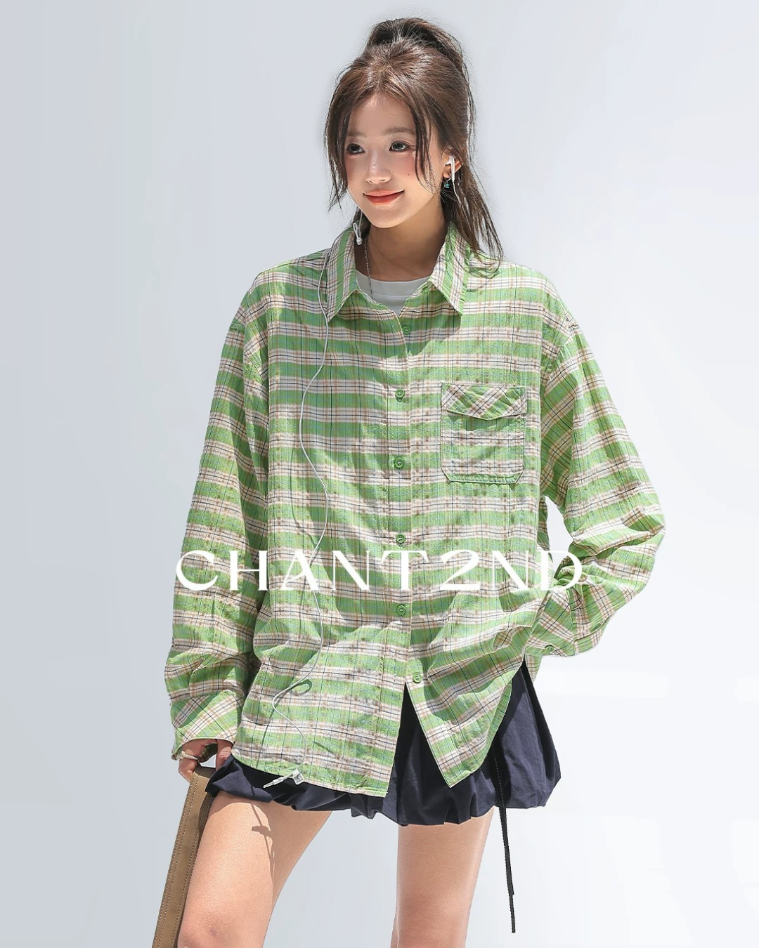 Green Plaid Oversized Pocket Shirt