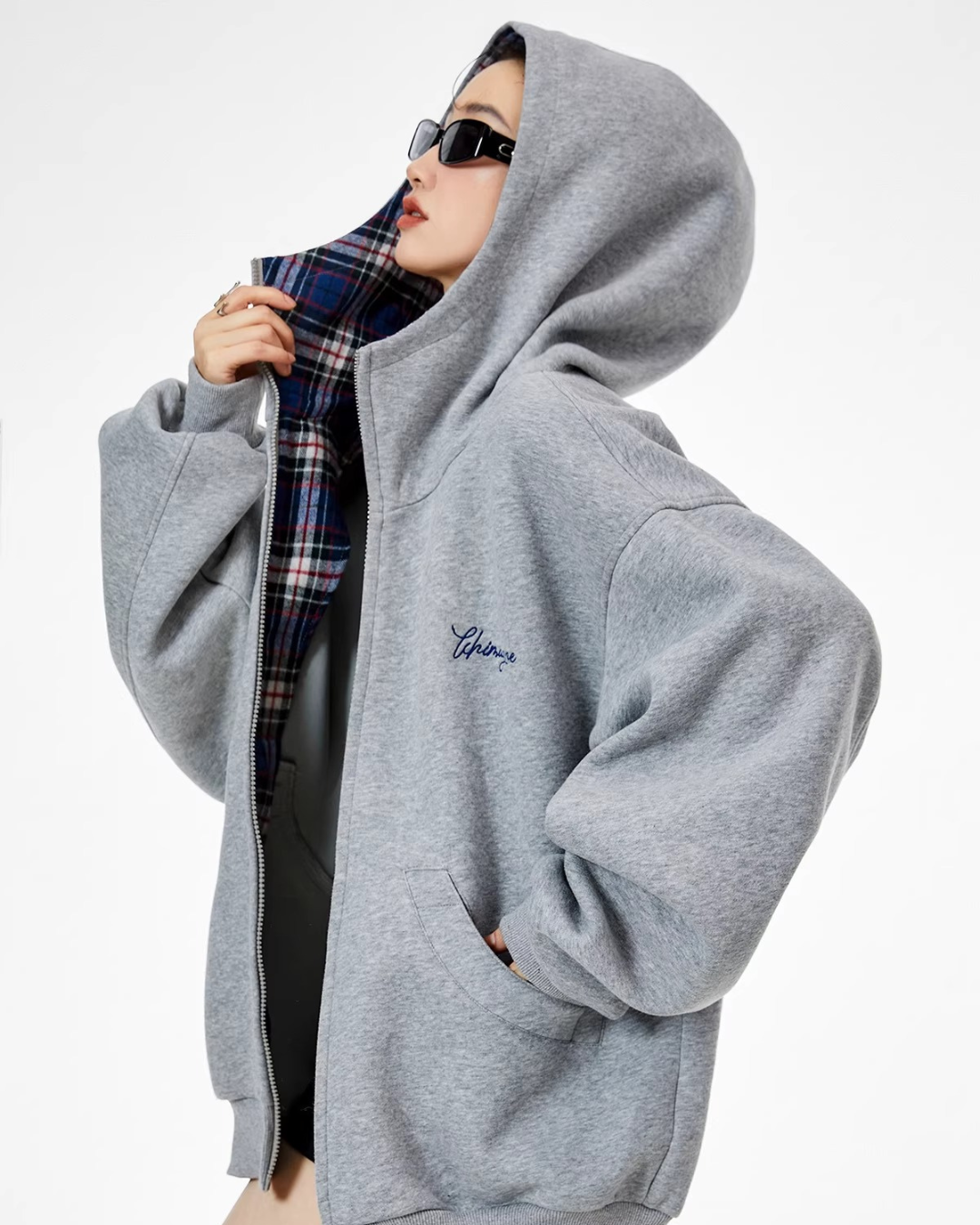 Check Inner Oversized Hoodie
