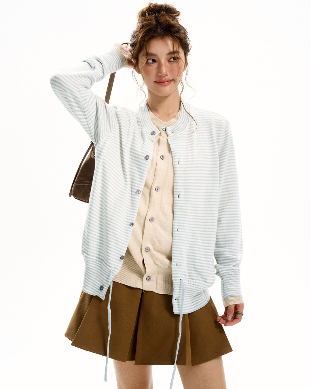 Button-Up Mixed Texture Top