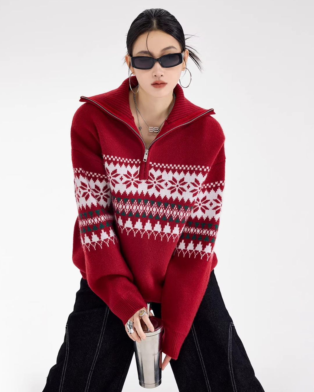 Nordic Snowflake Half-Zip Sweater