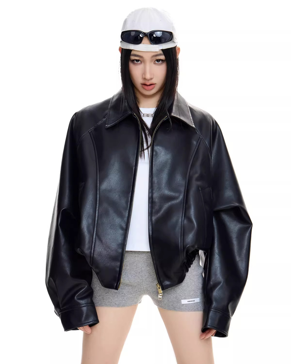 Soft Vegan Leather Balloon Jacket