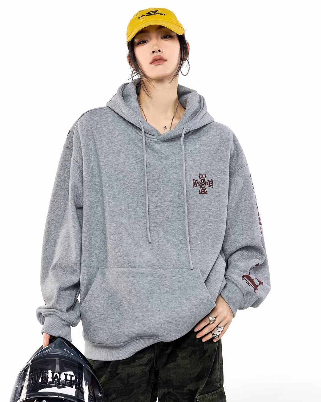 Sleeve Script Graphic Oversized Hoodie