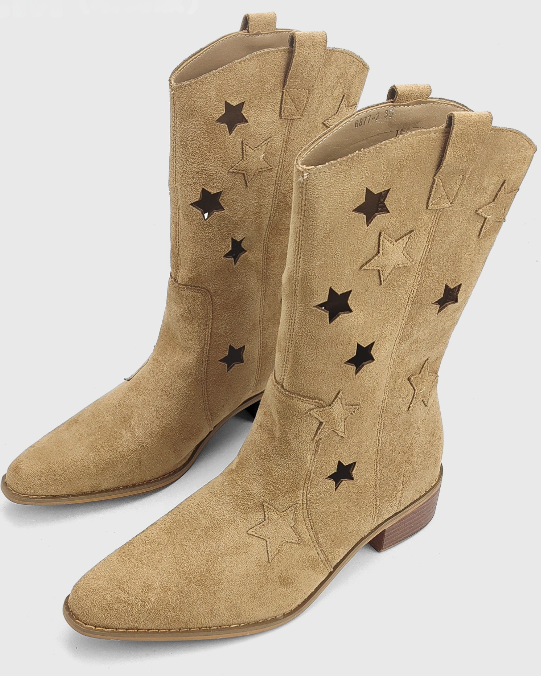 Star Cut Suede Western Boots[Beige]