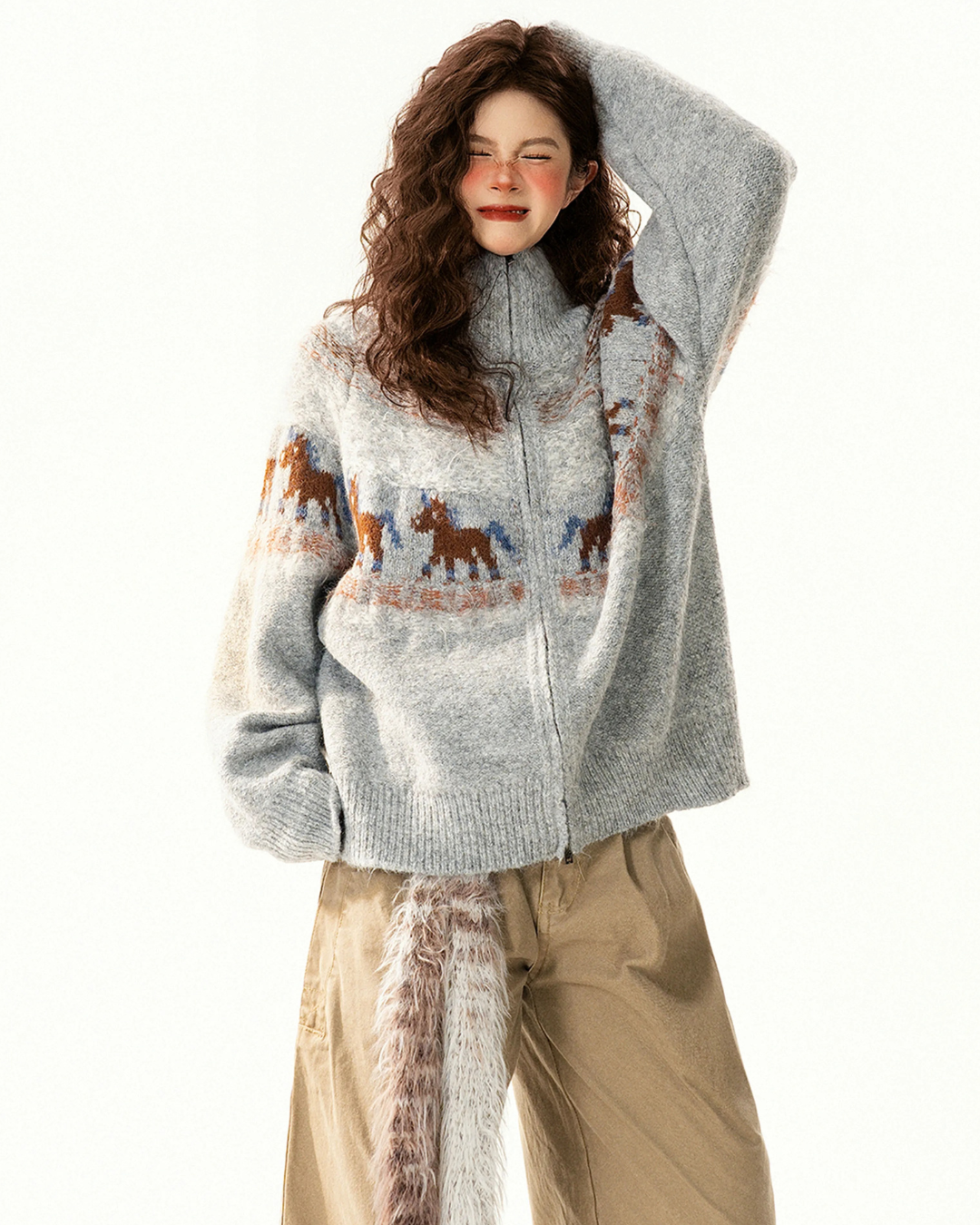 Horse Fair Isle Zip Knit