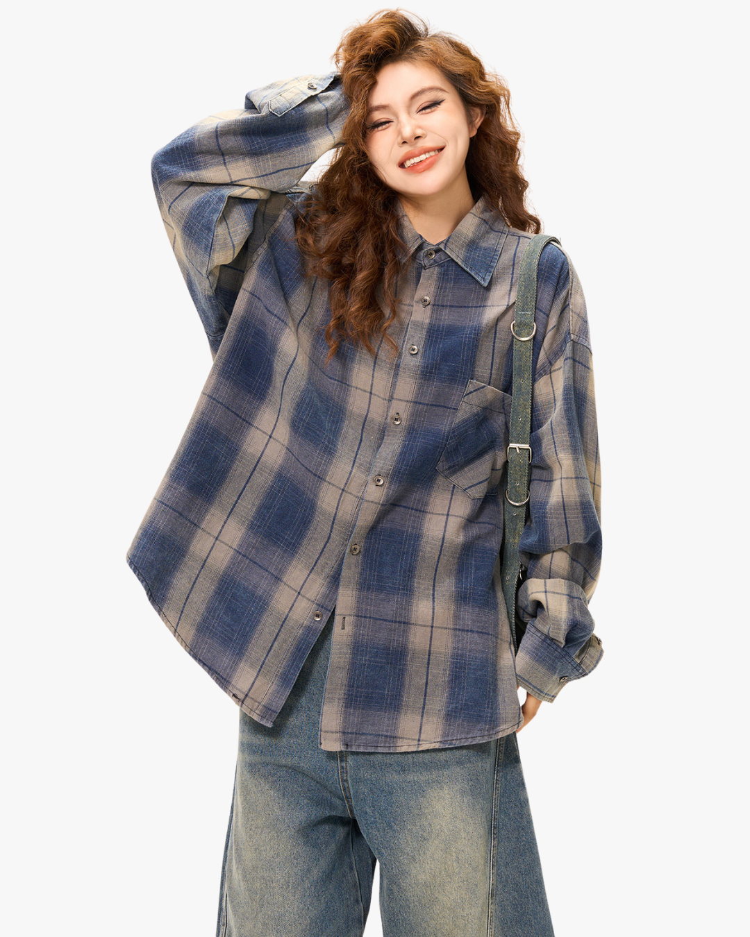 Indigo Shadow Plaid Oversized Shirt