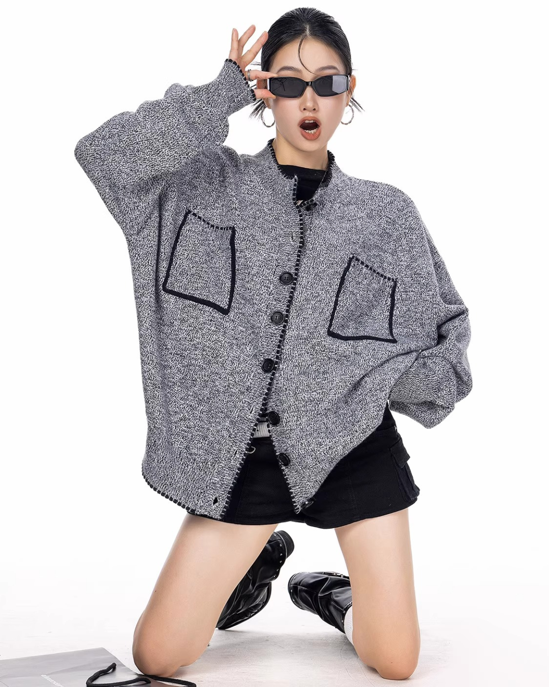 Contrast Stitch Knit Cardigan