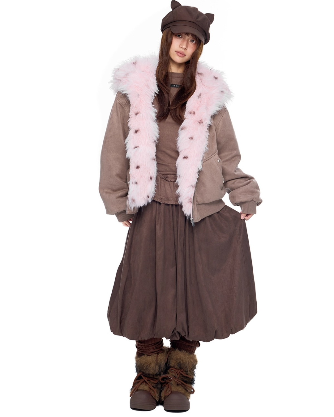 Faux Fur Suede Zip Jacket