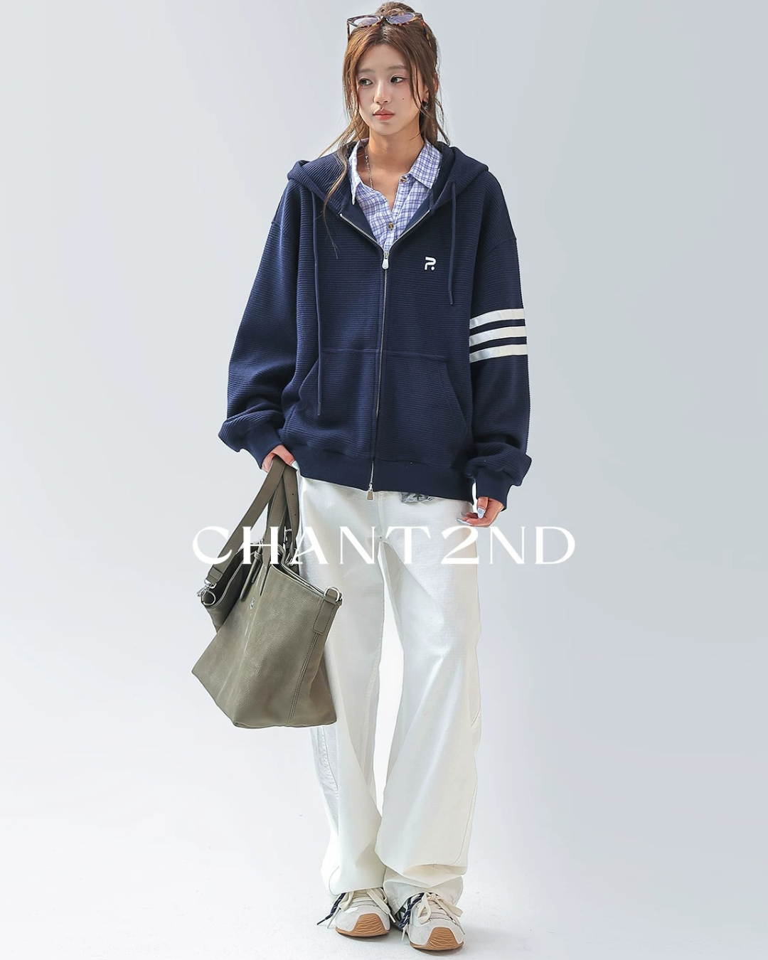 Waffle Stripe Zip-Up Hoodie