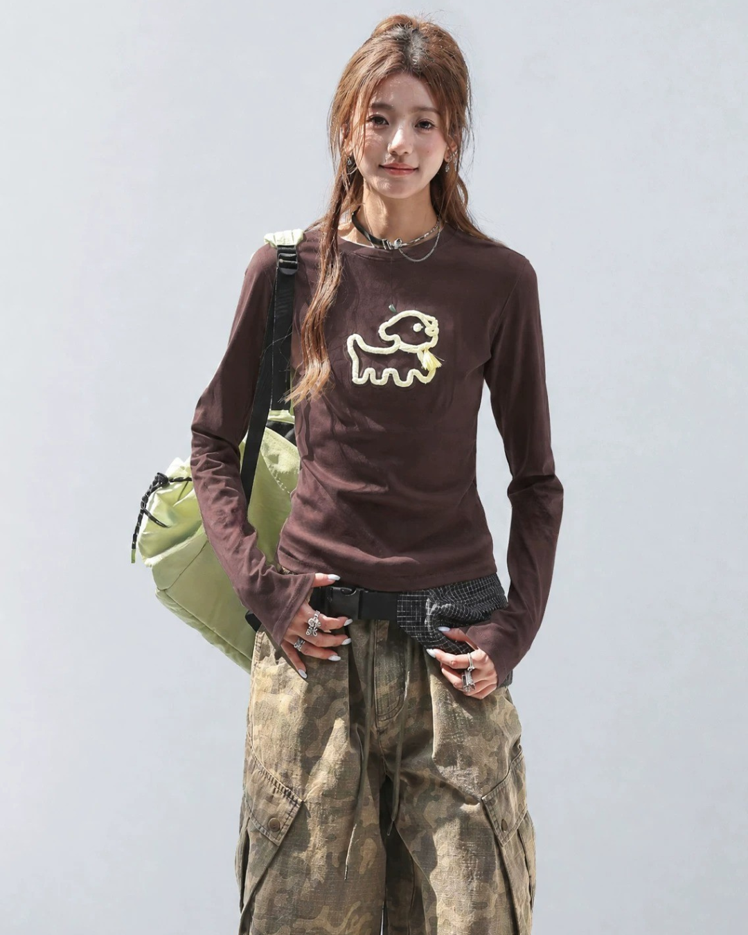Line Art Dog Applique Knit Tee