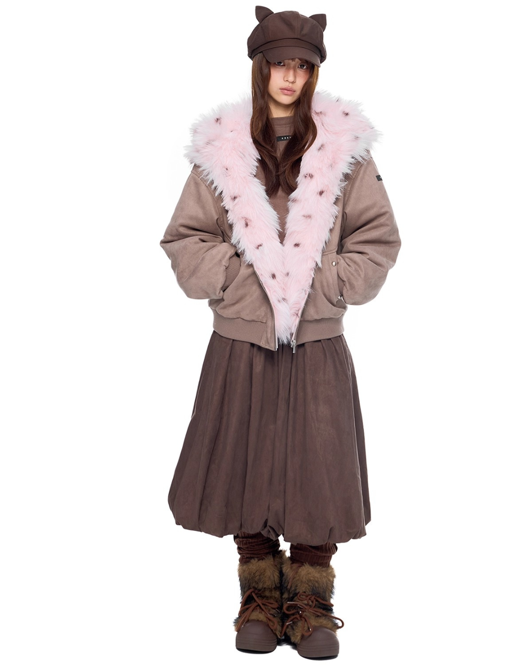 Faux Fur Suede Zip Jacket