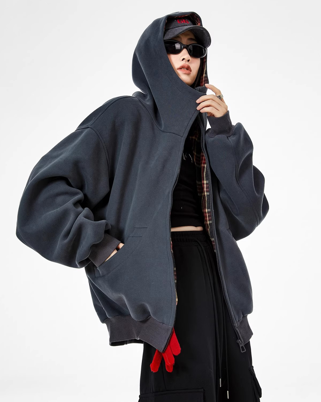 Check Inner Oversized Hoodie