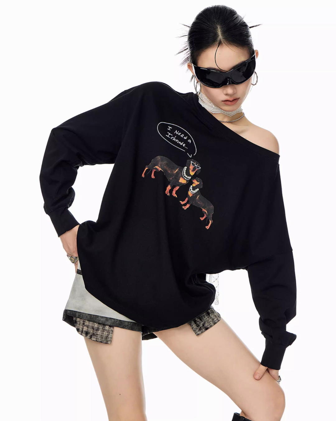 Dachshund Print Long Sleeve Tee