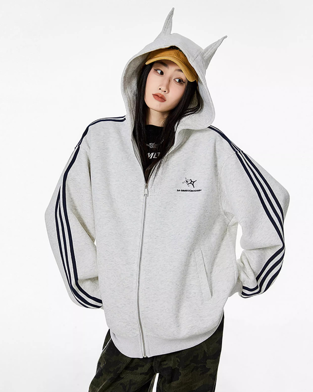 Cat Ear Line Track Zip Hoodie