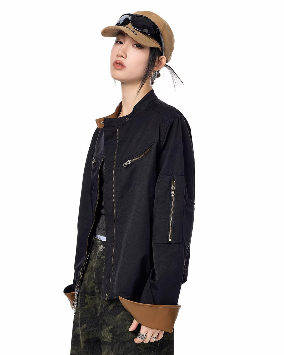 Contrast Lining Moto Jacket
