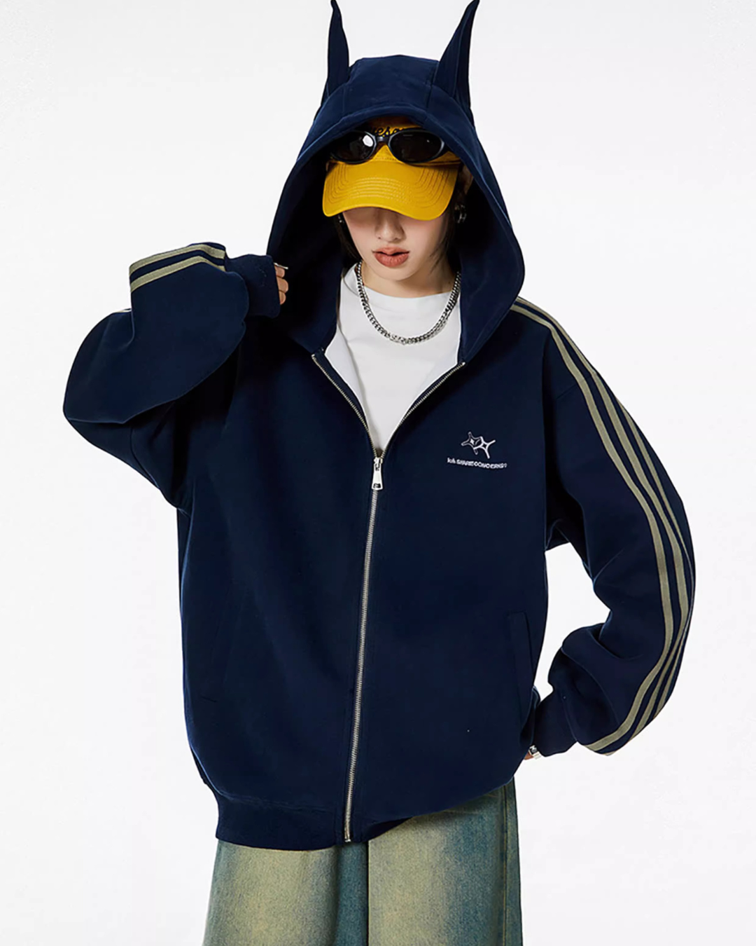 Cat Ear Line Track Zip Hoodie