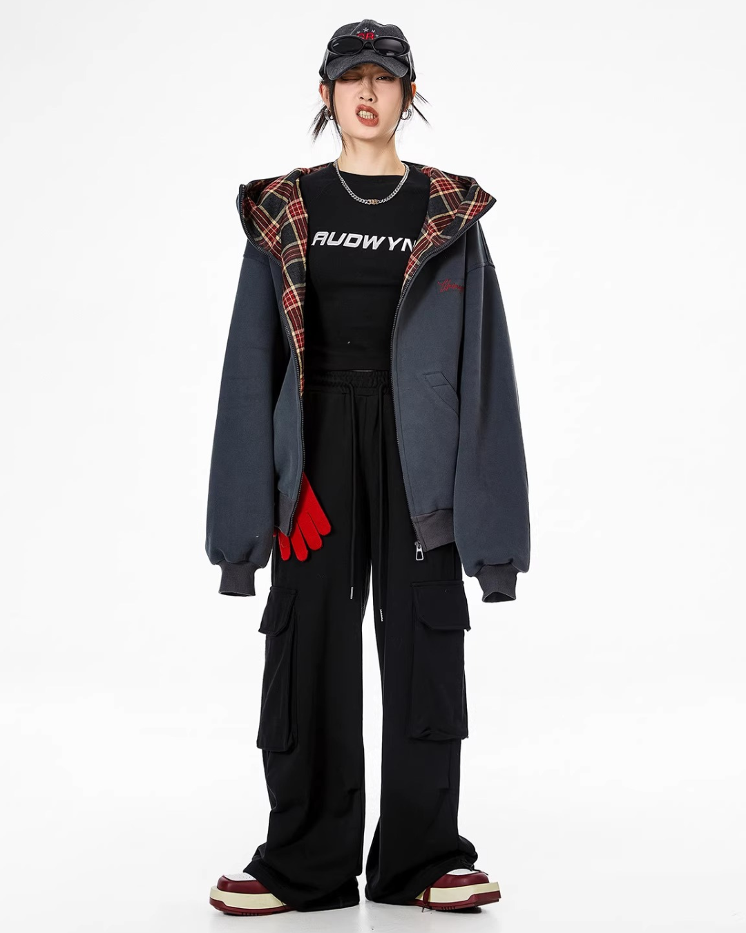 Check Inner Oversized Hoodie