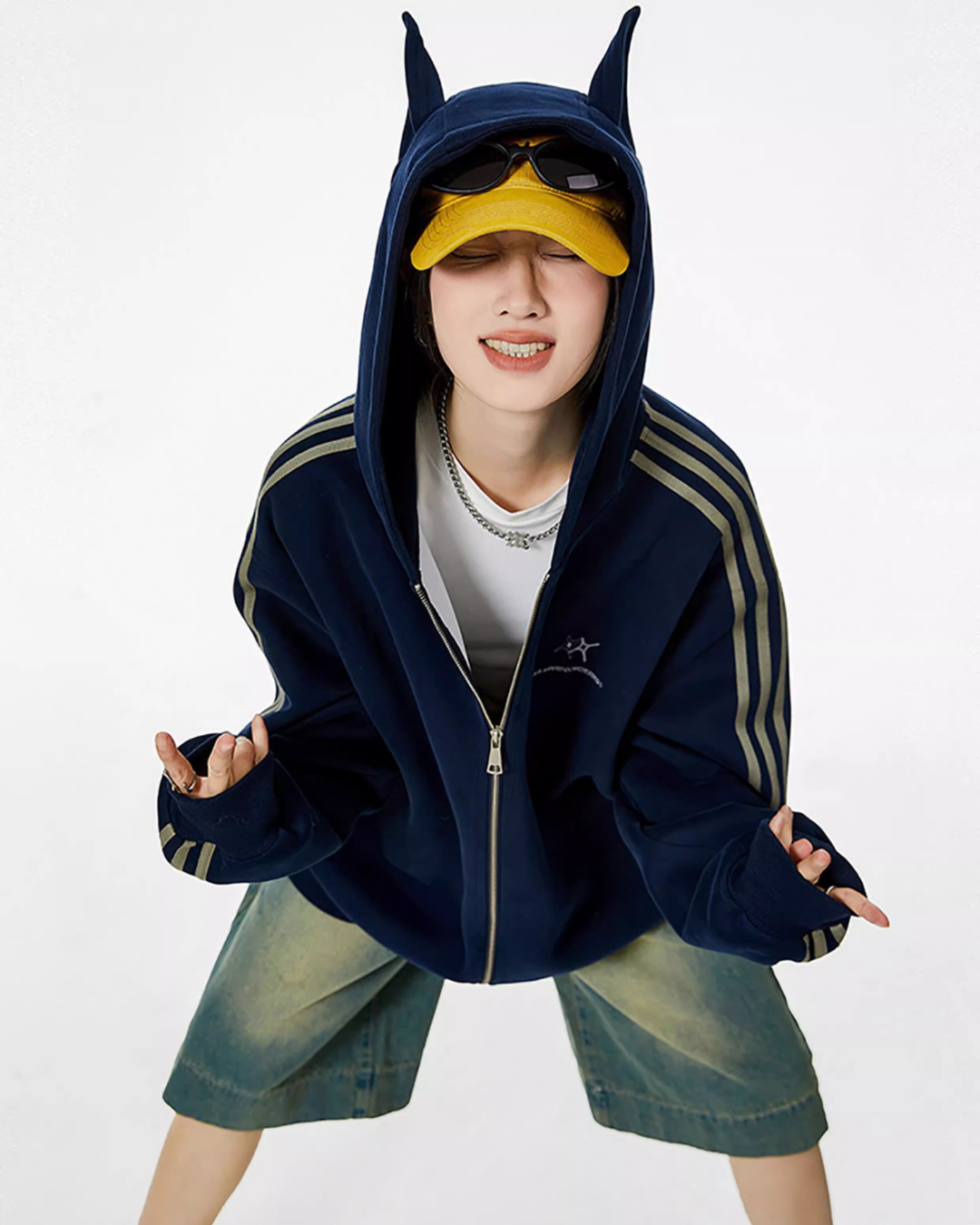 Cat Ear Line Track Zip Hoodie