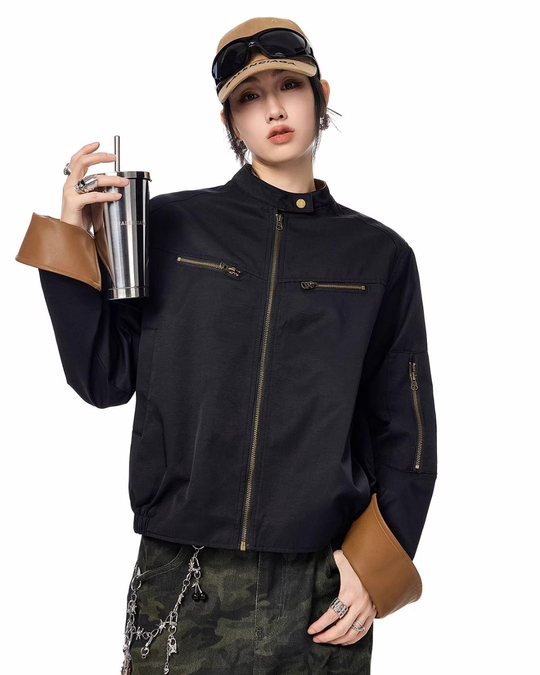 Contrast Lining Moto Jacket