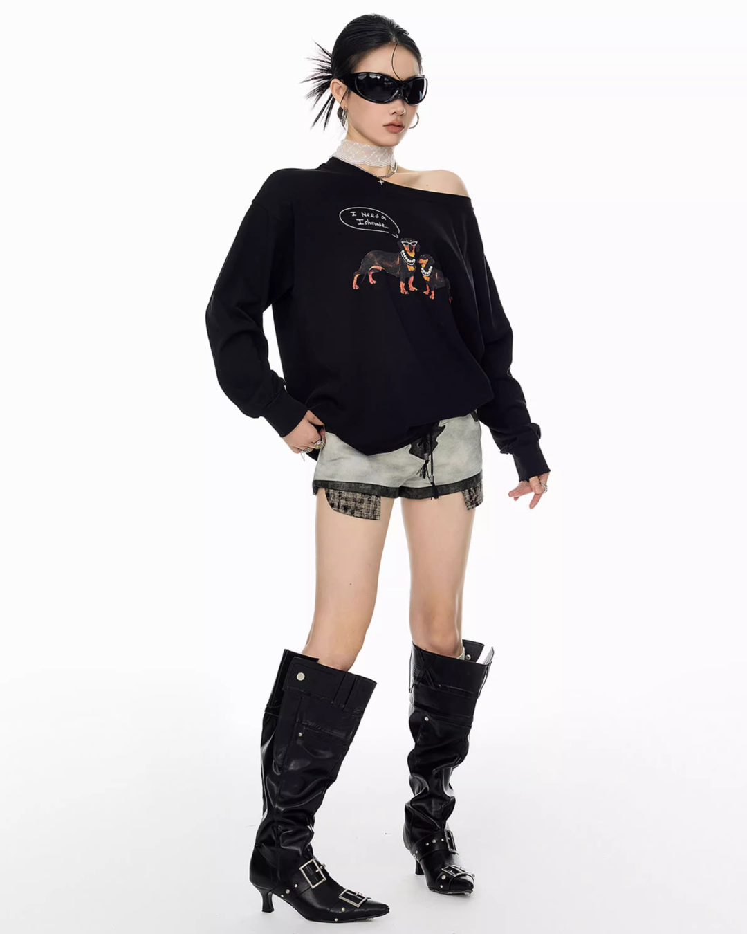 Dachshund Print Long Sleeve Tee