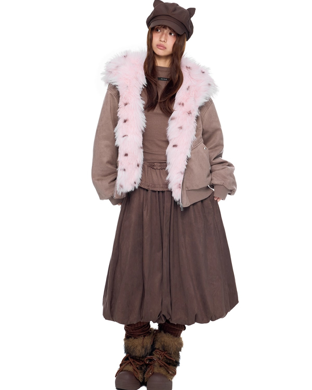 Faux Fur Suede Zip Jacket