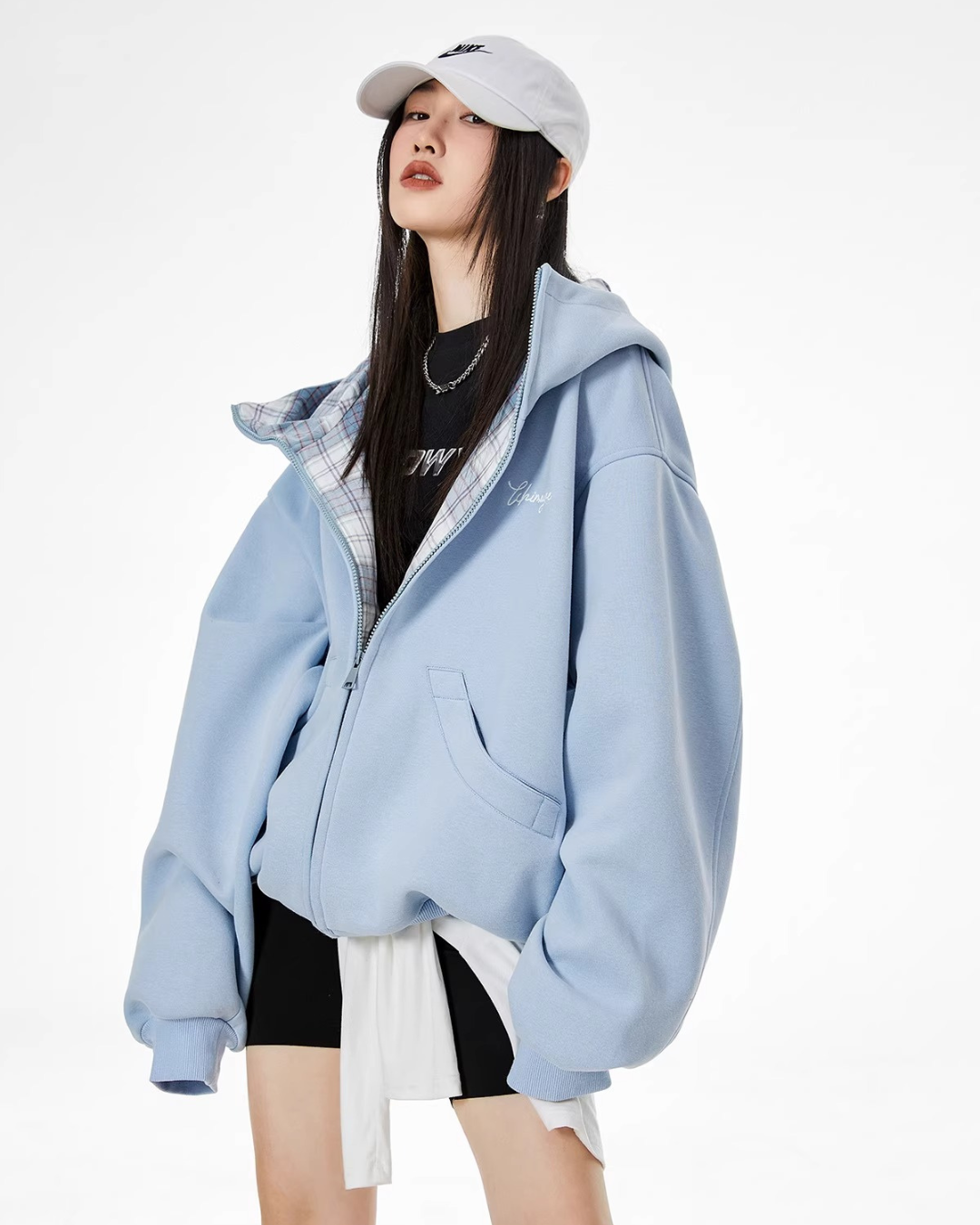 Check Inner Oversized Hoodie