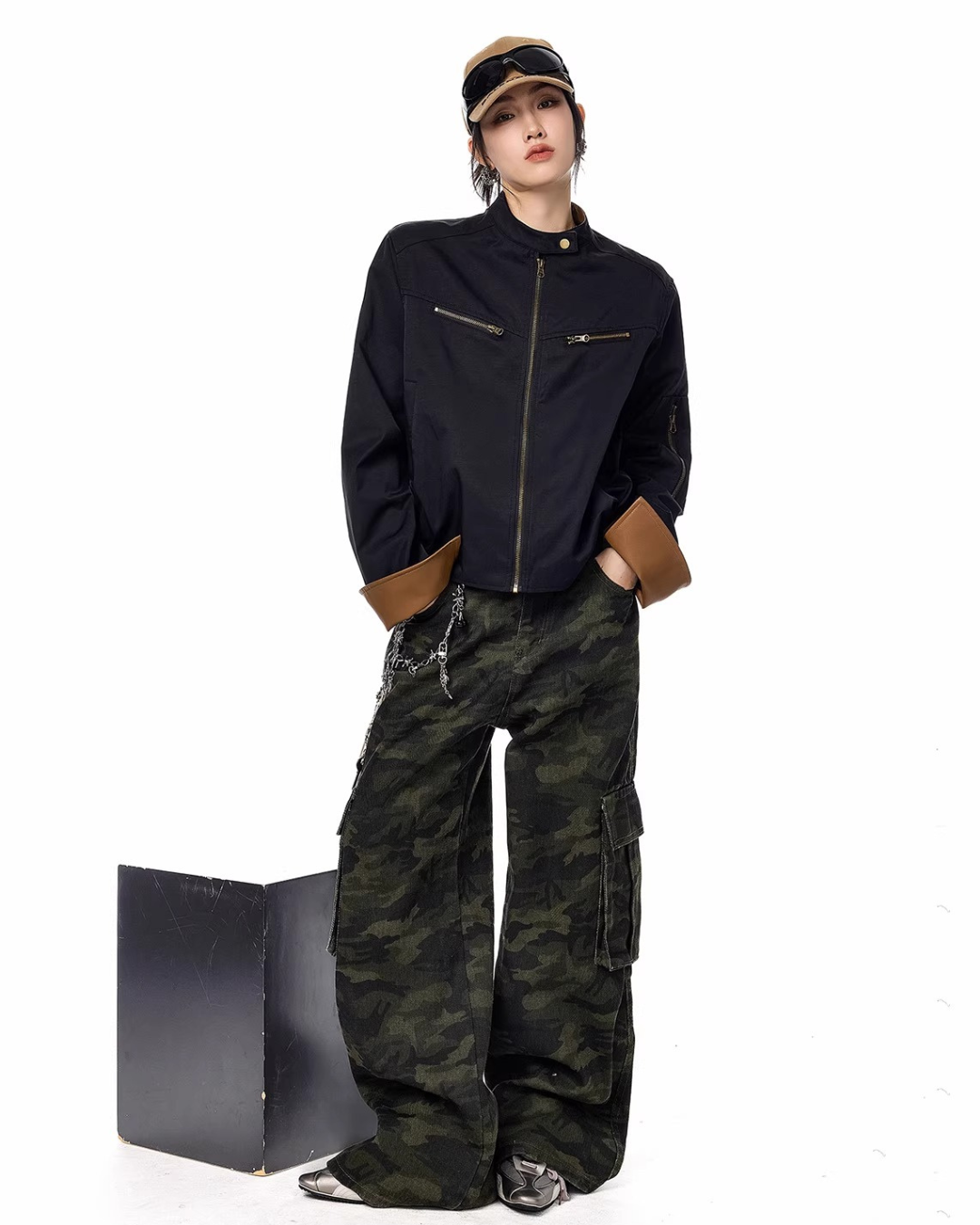 Contrast Lining Moto Jacket