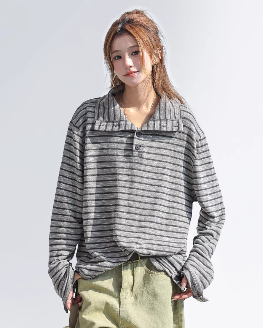 Vintage Striped Mock Neck