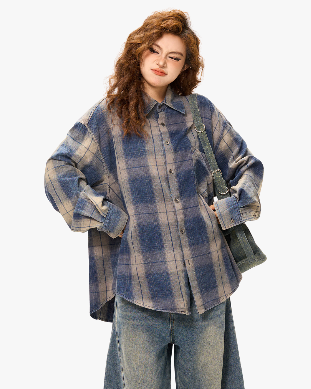 Indigo Shadow Plaid Oversized Shirt