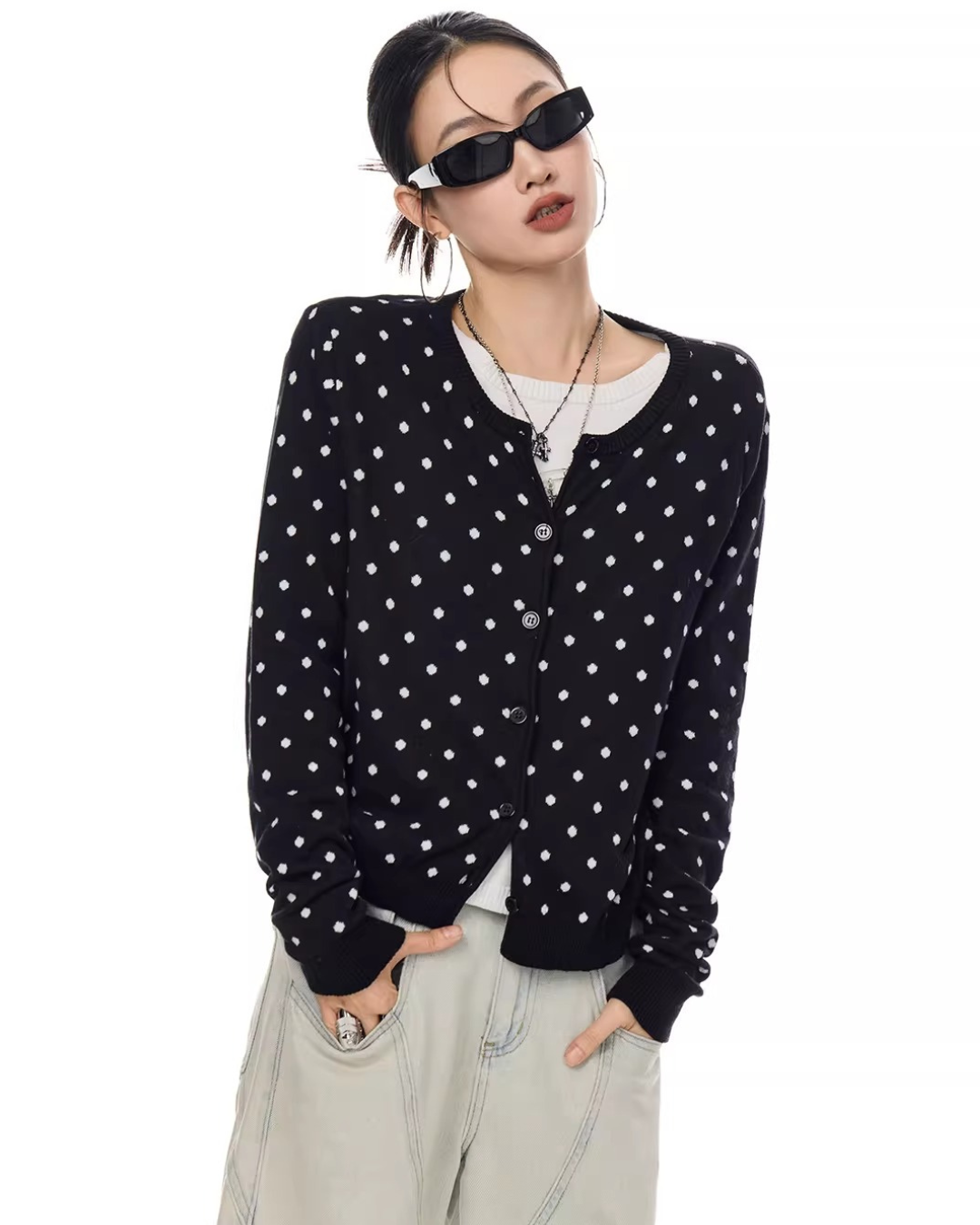 Polka Dot Slim Button Cardigan