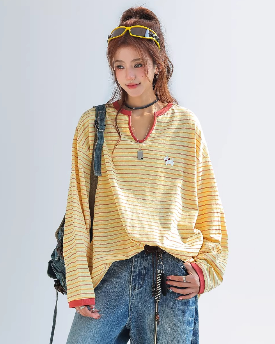 Retro Border Slit Pullover
