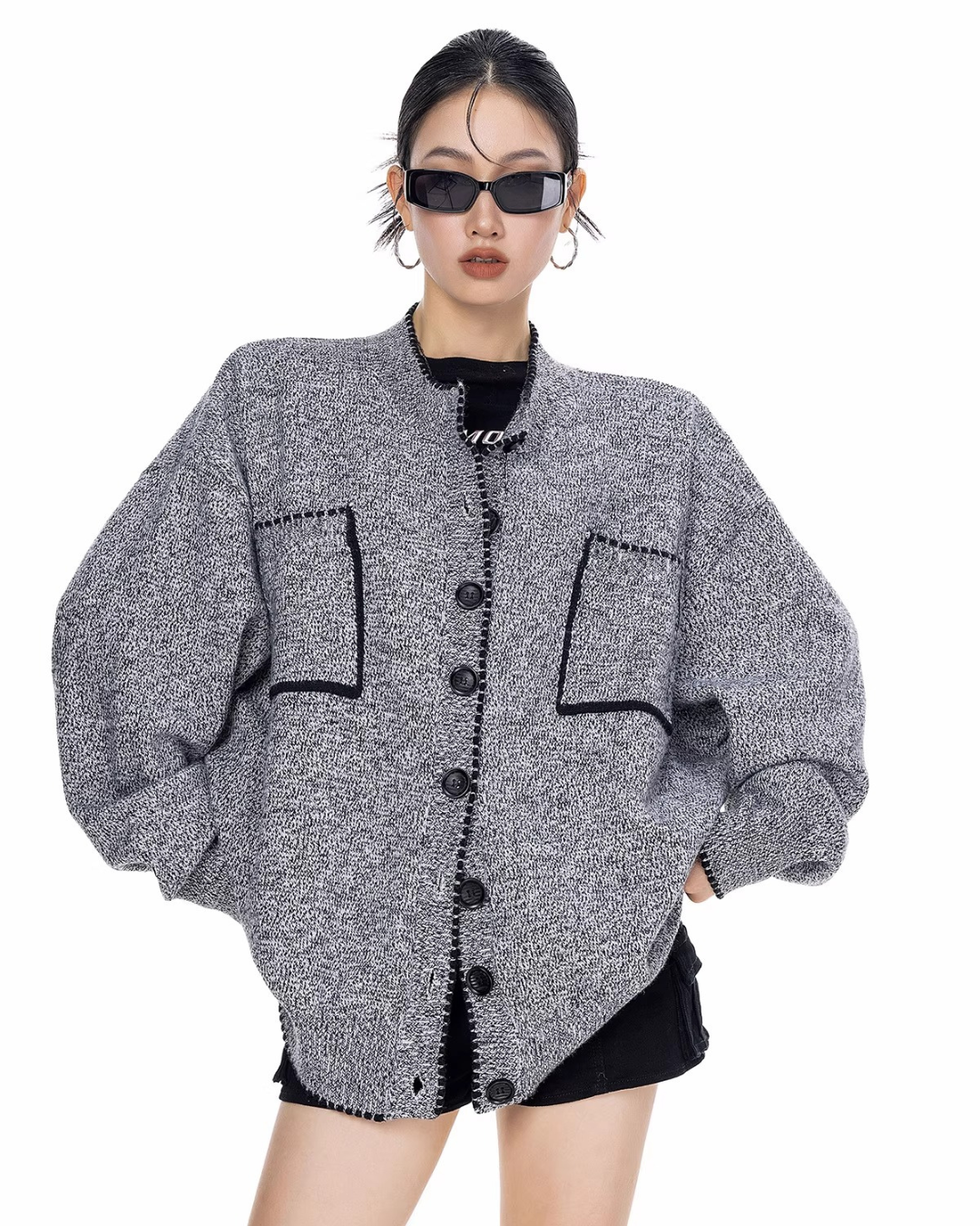 Contrast Stitch Knit Cardigan