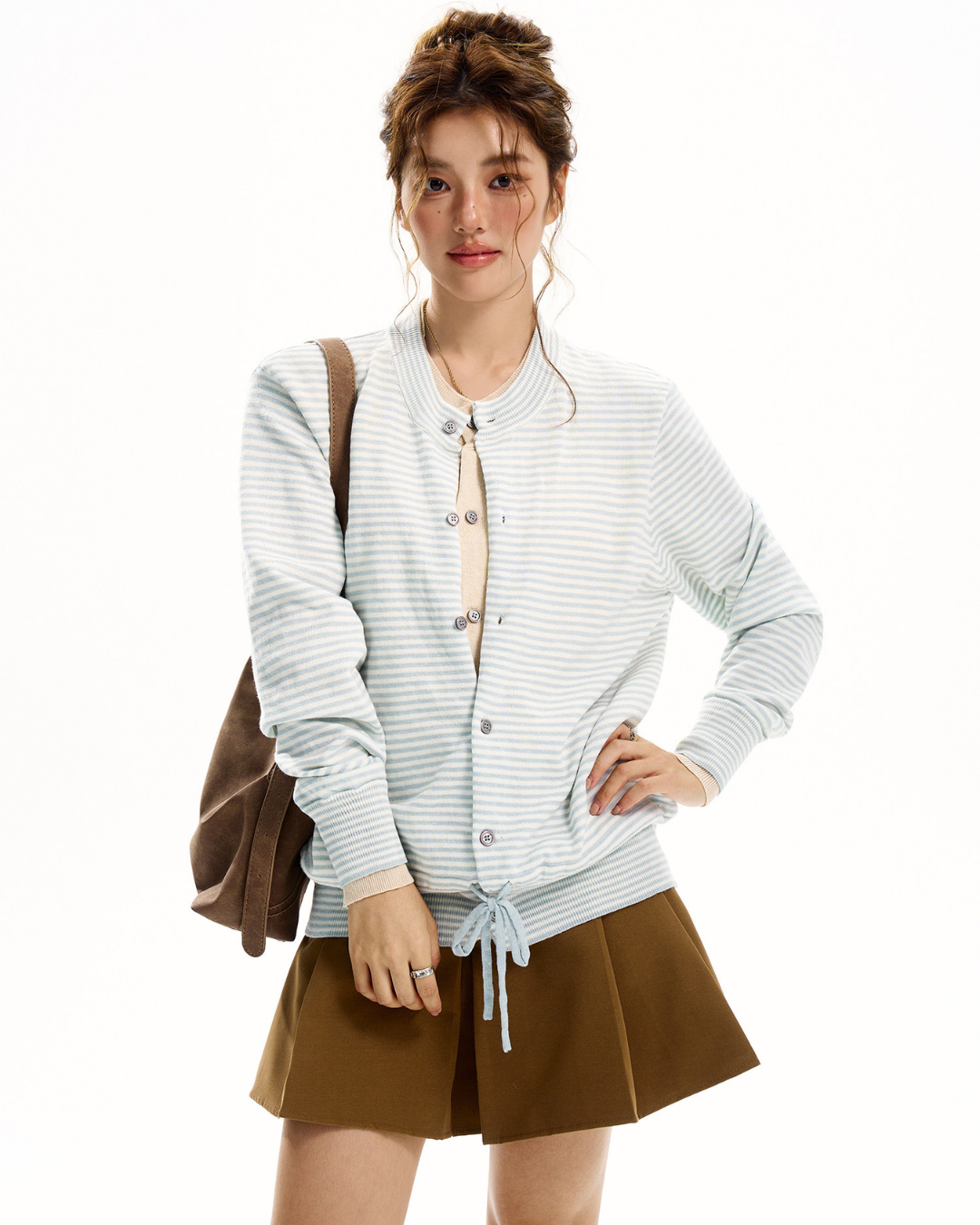 Button-Up Mixed Texture Top