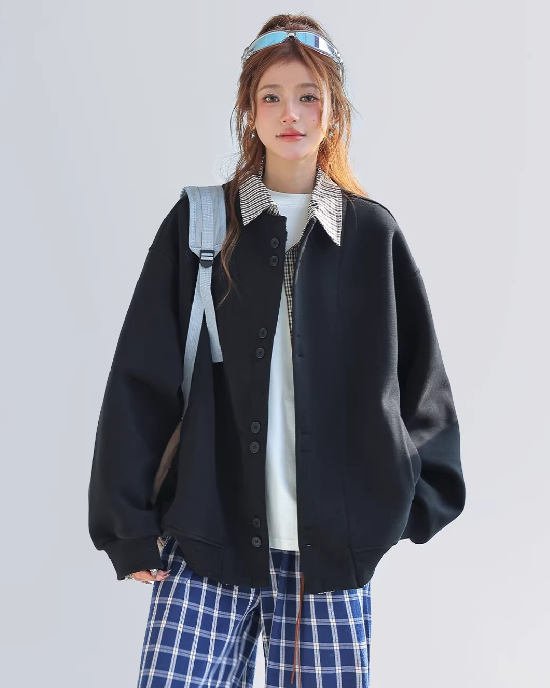 Plaid Accent Varsity Jacket