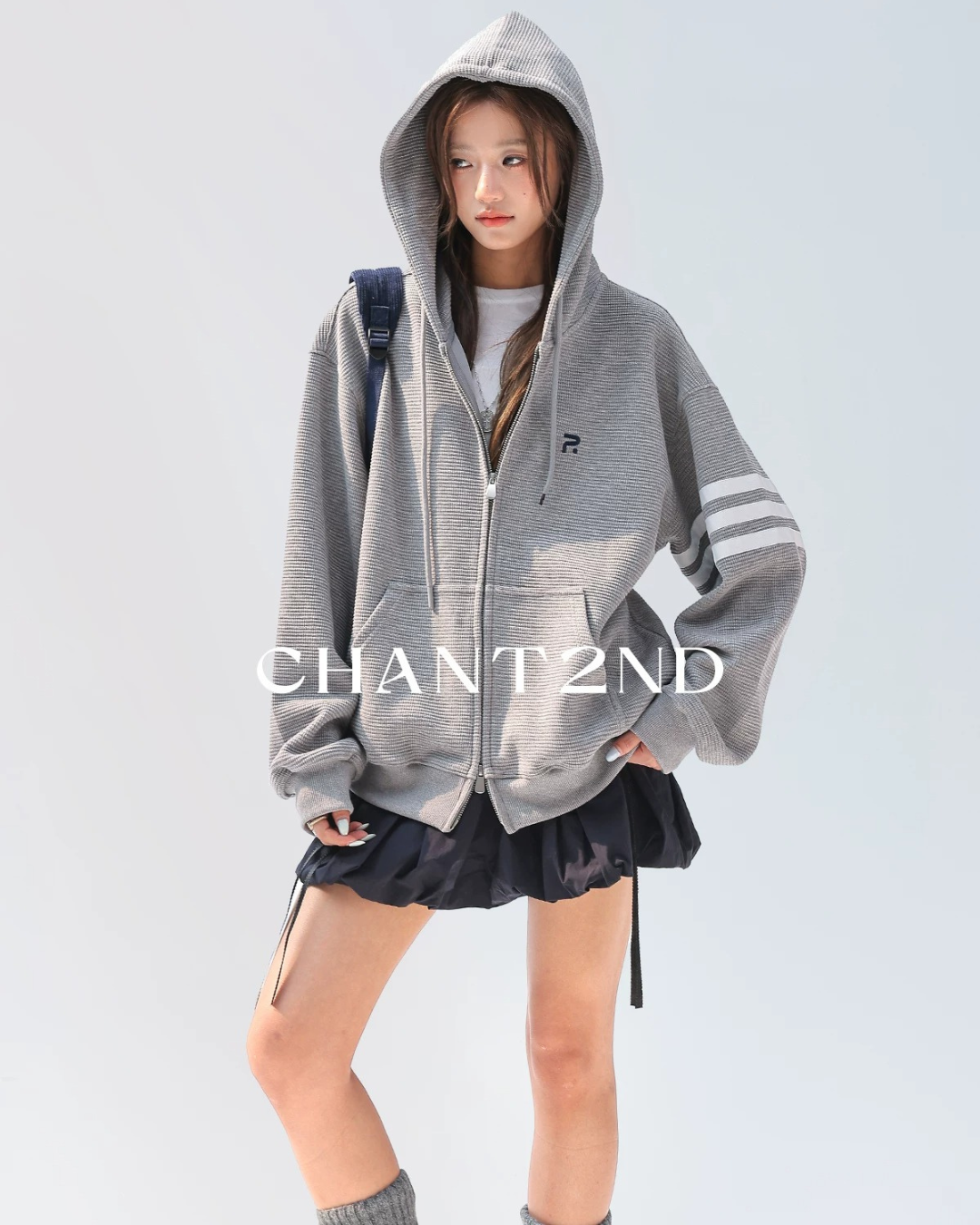 Waffle Stripe Zip-Up Hoodie