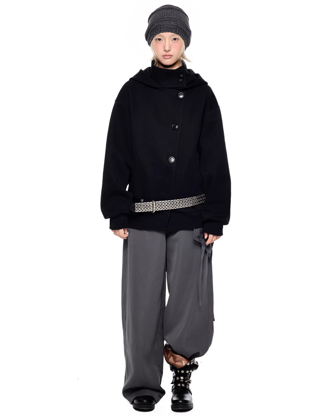 Asymmetric Button Hoodie Jacket